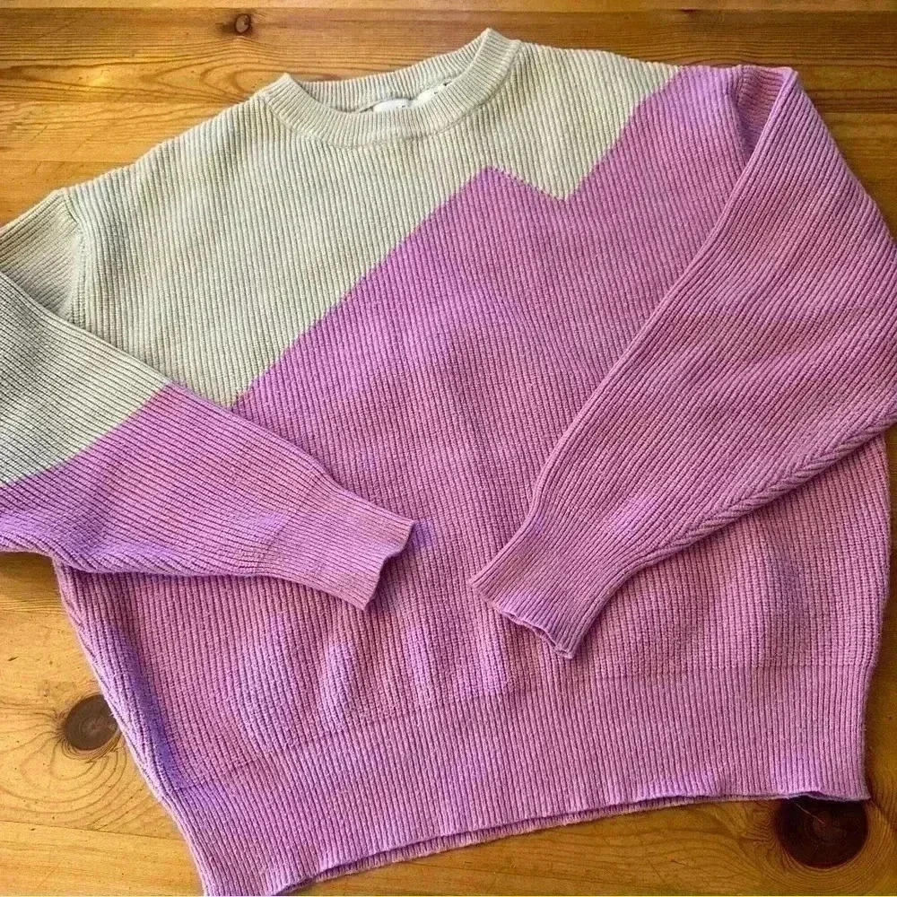 Lush zig zag color block crewneck sweater pink tan women S